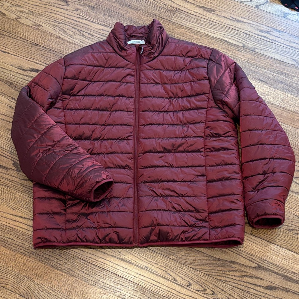 Goodfellow Shiny Burgundy Puffer Jacket XXL